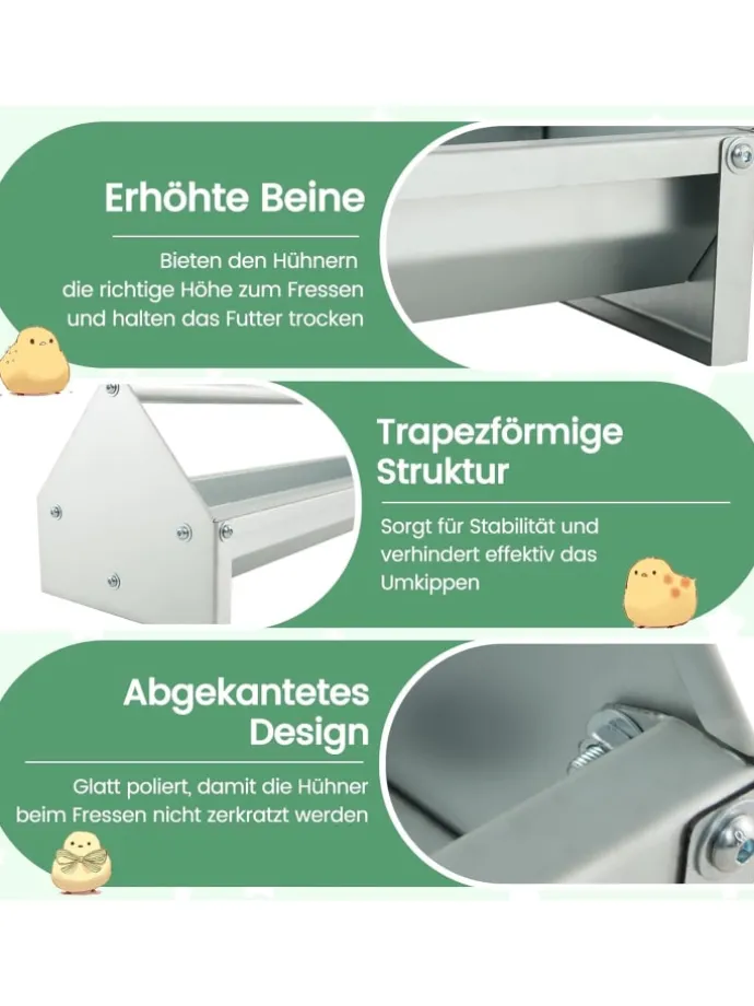 Futtertrog 15 L für 12 Hühner in Silber