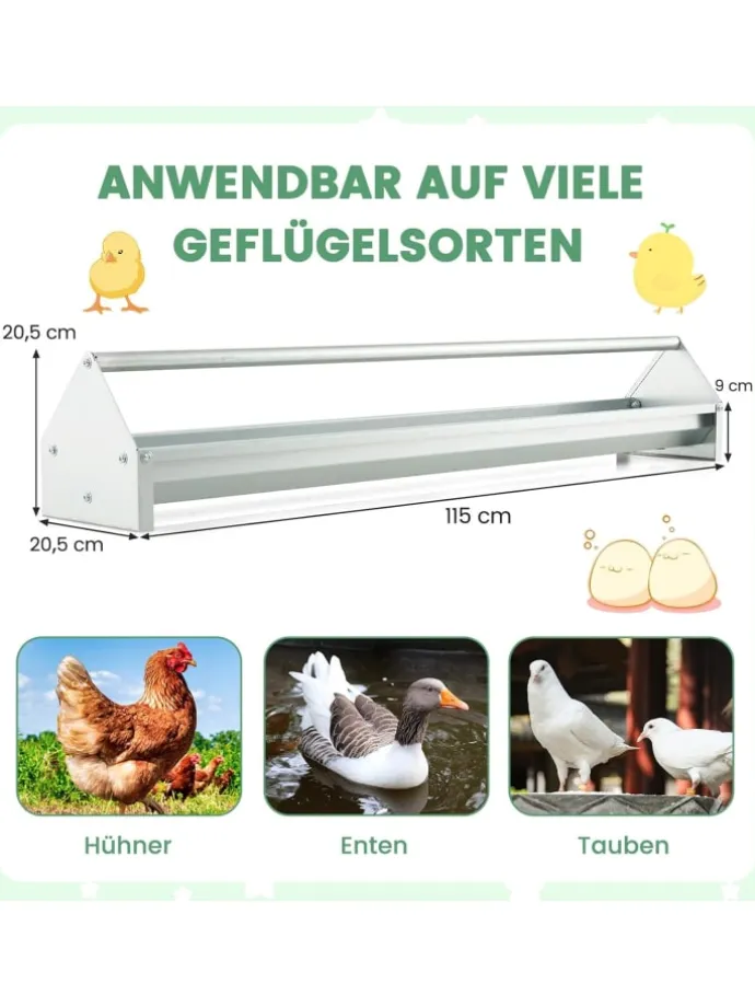 Futtertrog 15 L für 12 Hühner in Silber