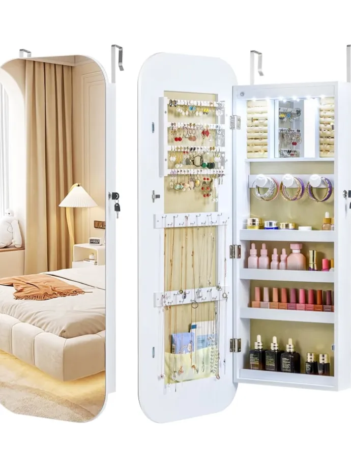 Ganzkörperspiegel abschließbarm mit LED 107,5 cm in Weiß