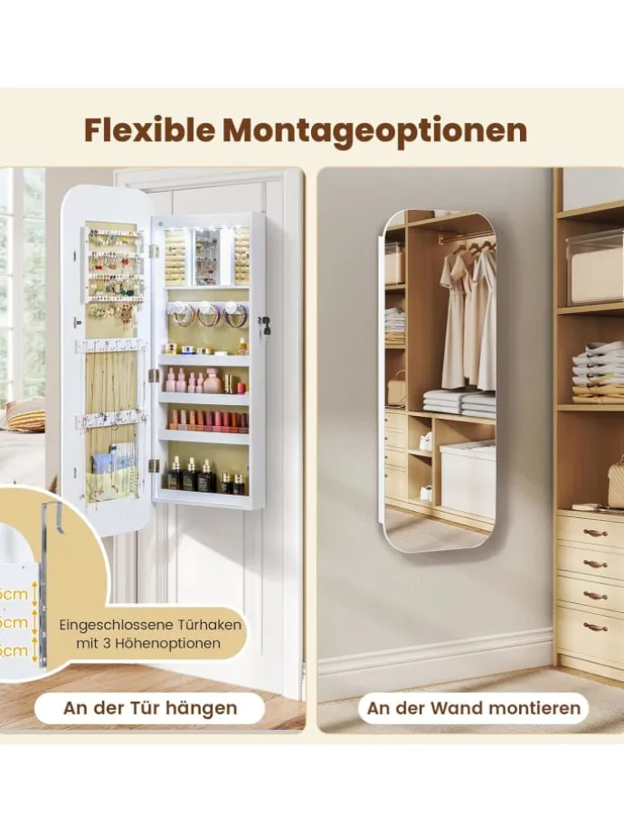 Ganzkörperspiegel abschließbarm mit LED 107,5 cm in Weiß