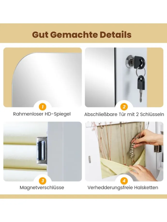 Ganzkörperspiegel abschließbarm mit LED 107,5 cm in Weiß