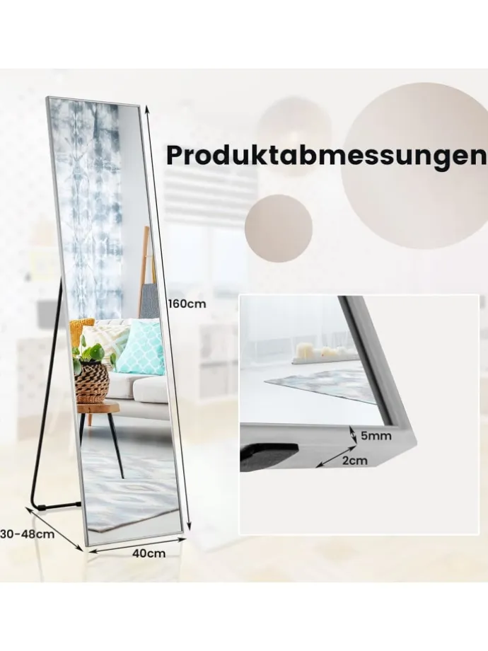Ganzkörperspiegel 160x40cm in Silber