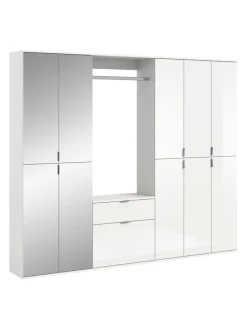 Garderobenkombination (B/H/T: 213x193x34 cm) in weiß und weiß Hochglanz