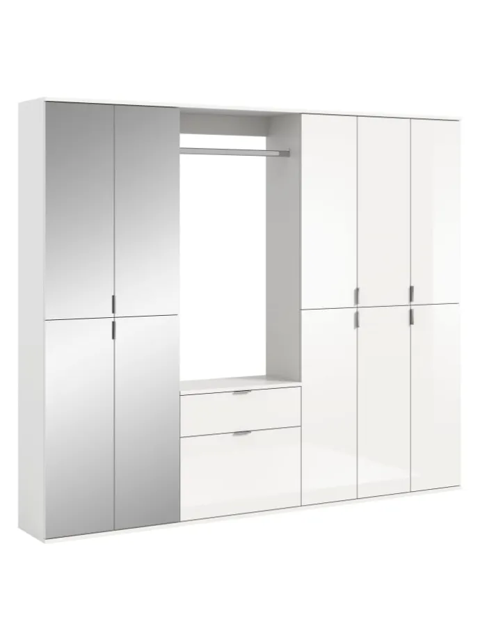 Garderobenkombination (B/H/T: 213x193x34 cm) in weiß und weiß Hochglanz