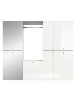 Garderobenkombination (B/H/T: 213x193x34 cm) in weiß und weiß Hochglanz