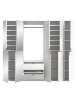 Garderobenkombination (B/H/T: 213x193x34 cm) in weiß und weiß Hochglanz