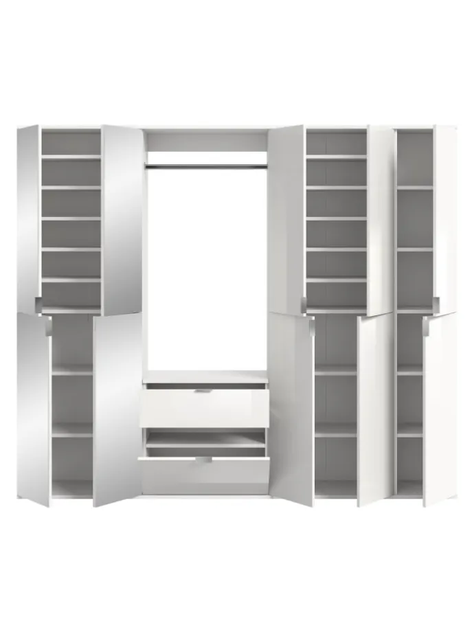 Garderobenkombination (B/H/T: 213x193x34 cm) in weiß und weiß Hochglanz