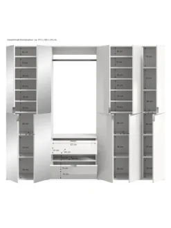 Garderobenkombination (B/H/T: 213x193x34 cm) in weiß und weiß Hochglanz