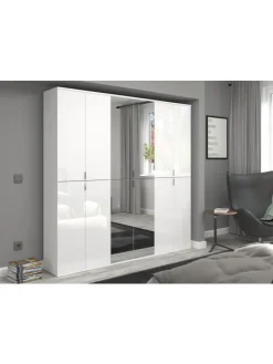 Garderobenkombination (B/H/T: 183x193x34 cm) in weiß und weiß Hochglanz