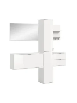 Garderobenkombination (B/H/T: 174x191x37 cm) in weiß hochglanz