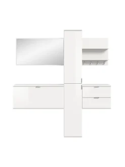 Garderobenkombination (B/H/T: 174x191x37 cm) in weiß hochglanz