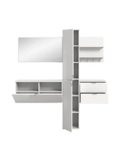 Garderobenkombination (B/H/T: 174x191x37 cm) in weiß hochglanz