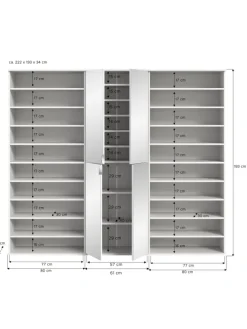 Garderobenkombination (B/H/T: 222x191x37 cm) in weiß hochglanz