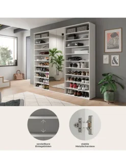 Garderobenkombination (B/H/T: 222x191x37 cm) in weiß hochglanz