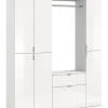 Garderobenkombination (B/H/T: 152x193x34 cm) in weiß und weiß Hochglanz