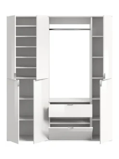 Garderobenkombination (B/H/T: 152x193x34 cm) in weiß und weiß Hochglanz