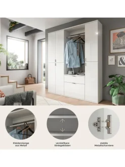 Garderobenkombination (B/H/T: 152x193x34 cm) in weiß und weiß Hochglanz