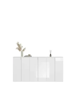 Garderobenkombination (B/H/T: 183x99x34 cm) in weiß und weiß Hochglanz