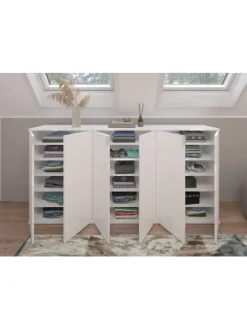 Garderobenkombination (B/H/T: 183x99x34 cm) in weiß und weiß Hochglanz