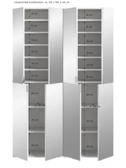 Garderobenkombination (B/H/T: 122x193x34 cm) in weiß