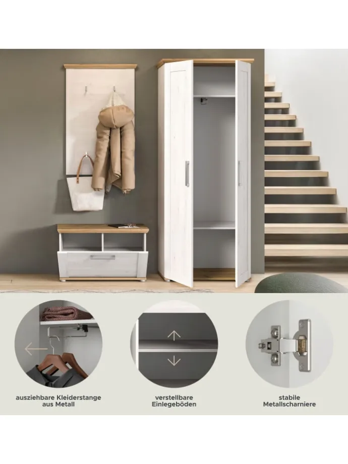 Garderobenkombination (B/H/T: 175x196x39 cm) in Sibiu Lärche Nachbildung