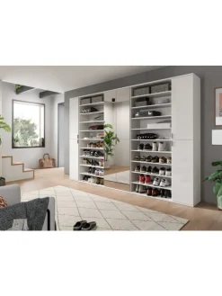 Garderobenkombination (B/H/T: 262x191x37 cm) in weiß hochglanz