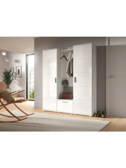 Garderobenkombination (B/H/T: 165x191x37 cm) in weiß und weiß Hochglanz