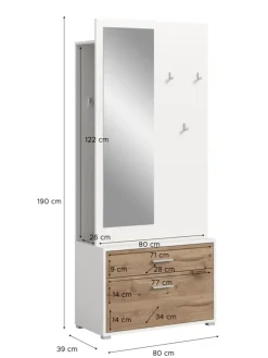 Garderobenkombination (B/H/T: 80x190x38 cm) in Nox Oak Nachbildung