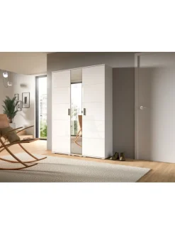 Garderobenkombination (B/H/T: 140x191x37 cm) in weiß und weiß Hochglanz