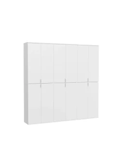 Garderobenkombination (B/H/T: 183x193x34 cm) in weiß und weiß Hochglanz