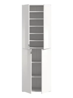 Garderobenkombination (B/H/T: 183x193x34 cm) in weiß und weiß Hochglanz