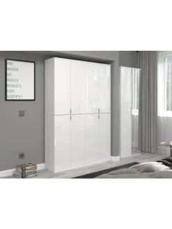 Garderobenkombination (B/H/T: 122x193x34 cm) in weiß und weiß Hochglanz