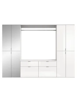 Garderobenkombination (B/H/T: 243x193x34 cm) in weiß und weiß Hochglanz