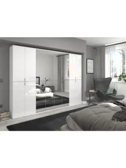 Garderobenkombination (B/H/T: 244x193x34 cm) in weiß und weiß Hochglanz