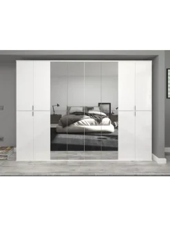 Garderobenkombination (B/H/T: 244x193x34 cm) in weiß und weiß Hochglanz