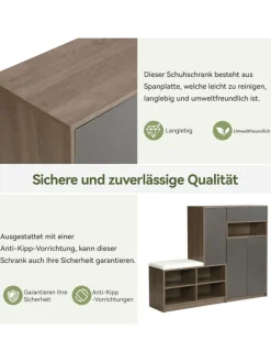 Garderobenset in Grau mit Sitzbank 4 Haken und Schubladen 100x180x35 cm
