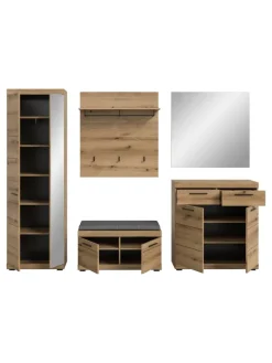 Garderoben-Set ink. Sitzkissen (B/H/T: 272x197x40 cm) in Evoke Oak Nachbildung