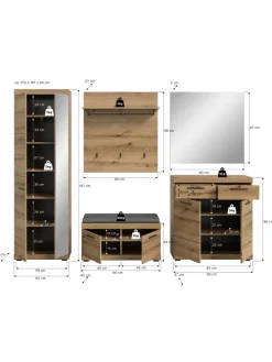 Garderoben-Set ink. Sitzkissen (B/H/T: 272x197x40 cm) in Evoke Oak Nachbildung