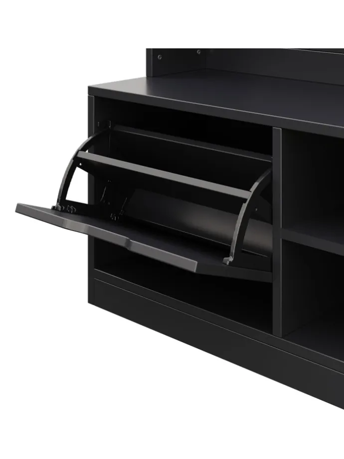 Garderobenset mit Sitzbank in Schwarz - 100×185.5×40 cm