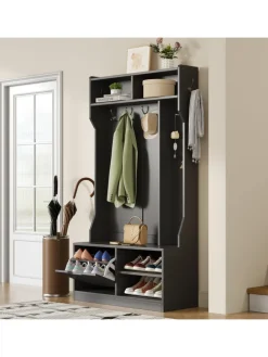 Garderobenset mit Sitzbank in Schwarz - 100×185.5×40 cm