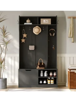 Garderobenset mit Sitzbank in Schwarz - 100×185.5×40 cm