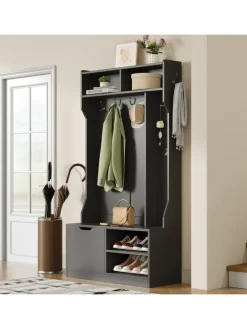 Garderobenset mit Sitzbank in Schwarz - 100×185.5×40 cm