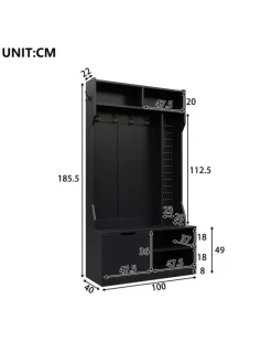 Garderobenset mit Sitzbank in Schwarz - 100×185.5×40 cm