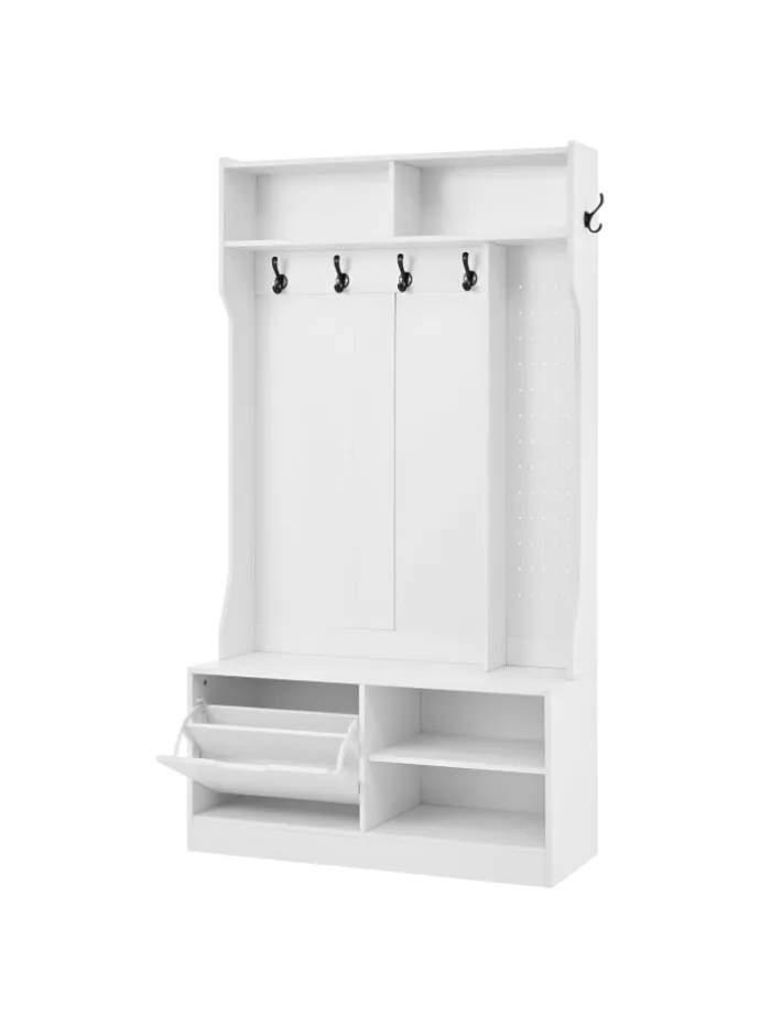 Garderobenset mit Sitzbank in Weiß - 100×185.5×40 cm