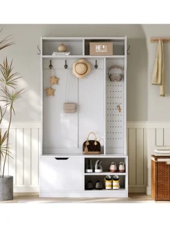 Garderobenset mit Sitzbank in Weiß - 100×185.5×40 cm