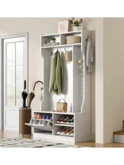 Garderobenset mit Sitzbank in Weiß - 100×185.5×40 cm