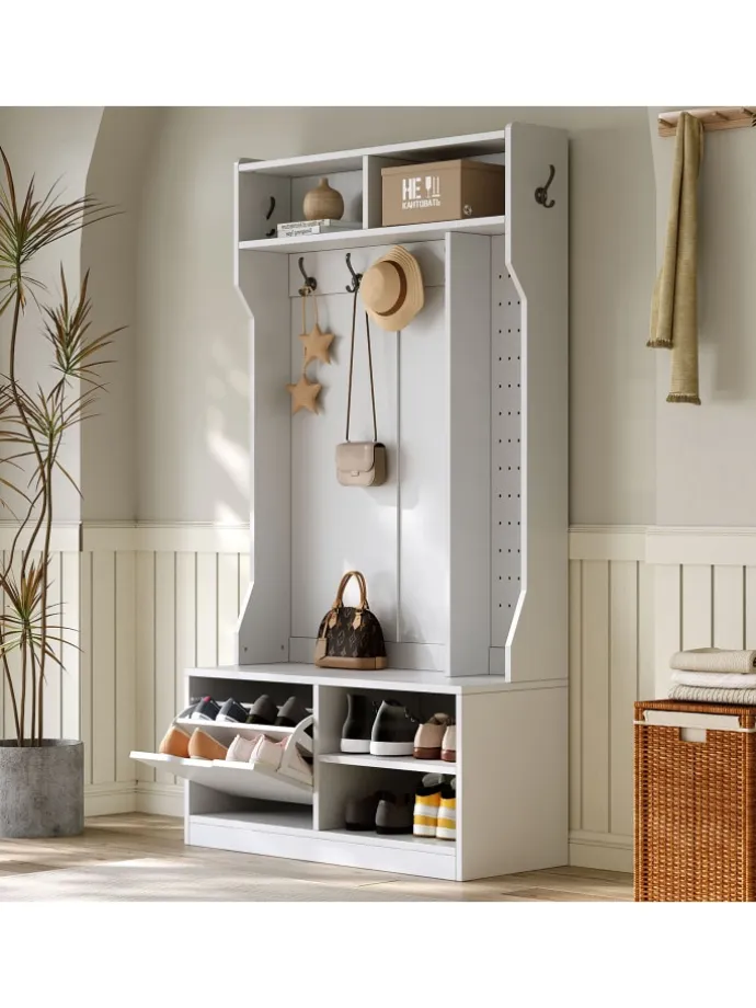 Garderobenset mit Sitzbank in Weiß - 100×185.5×40 cm