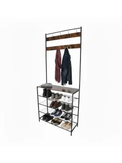 Garderobenständer in Schwarz/ Dunkelbraun - (B)80 x (H)190 x (T)30 cm