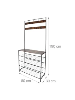 Garderobenständer in Schwarz/ Dunkelbraun - (B)80 x (H)190 x (T)30 cm