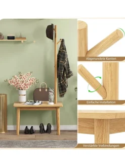 Garderobenständer mit Beistelltisch 3 in 1 in Beige